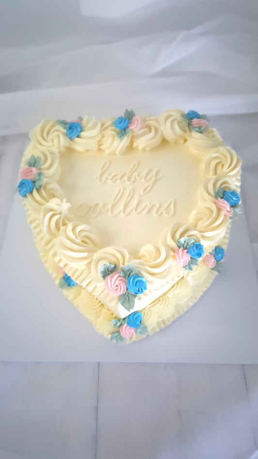 Vintage Heart Cake with floral swirls