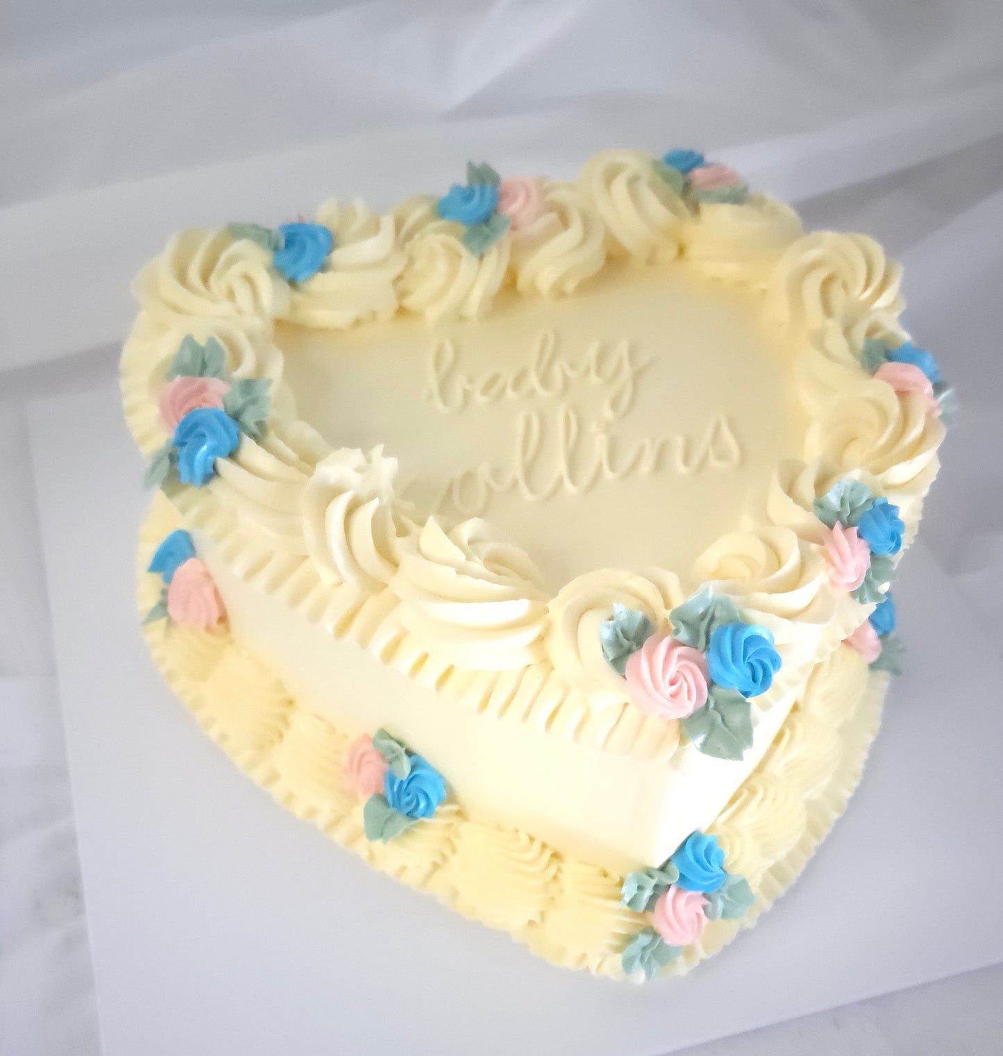 Vintage Heart Cake with floral swirls