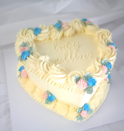 Vintage Heart Cake with floral swirls