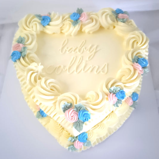 Vintage Heart Cake with floral swirls